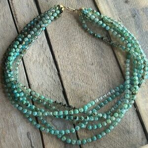 Vintage Green and Brown Plastic Multi-Strand Beaded Necklace